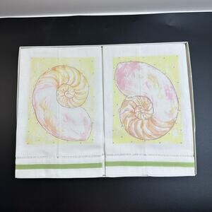 Linen Hand Painted Shell Hand Towels Set of 2